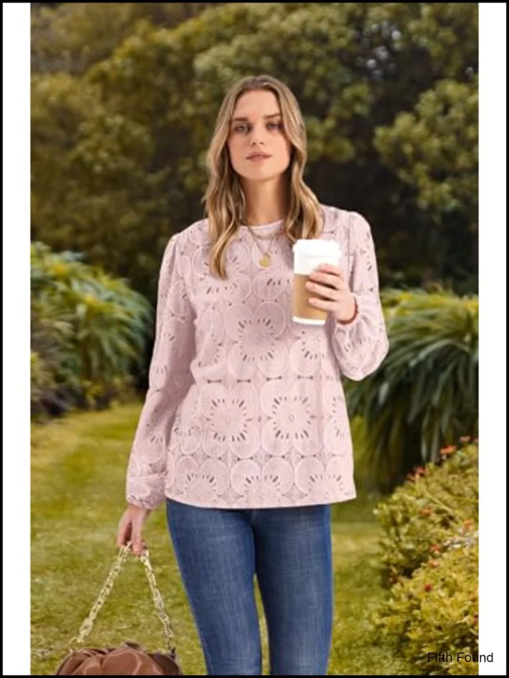 Boho Lace Top - Flowy Long Sleeve Blouse with Back Button Closure